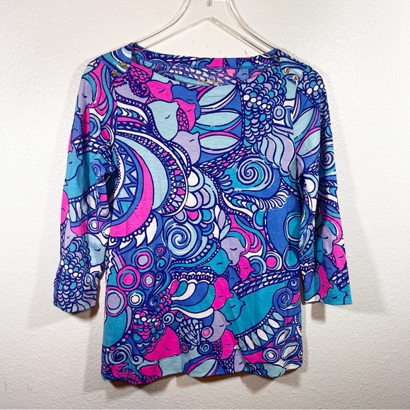 LILLY PULITZER boatneck top gold buttons - Picture 1 of 5